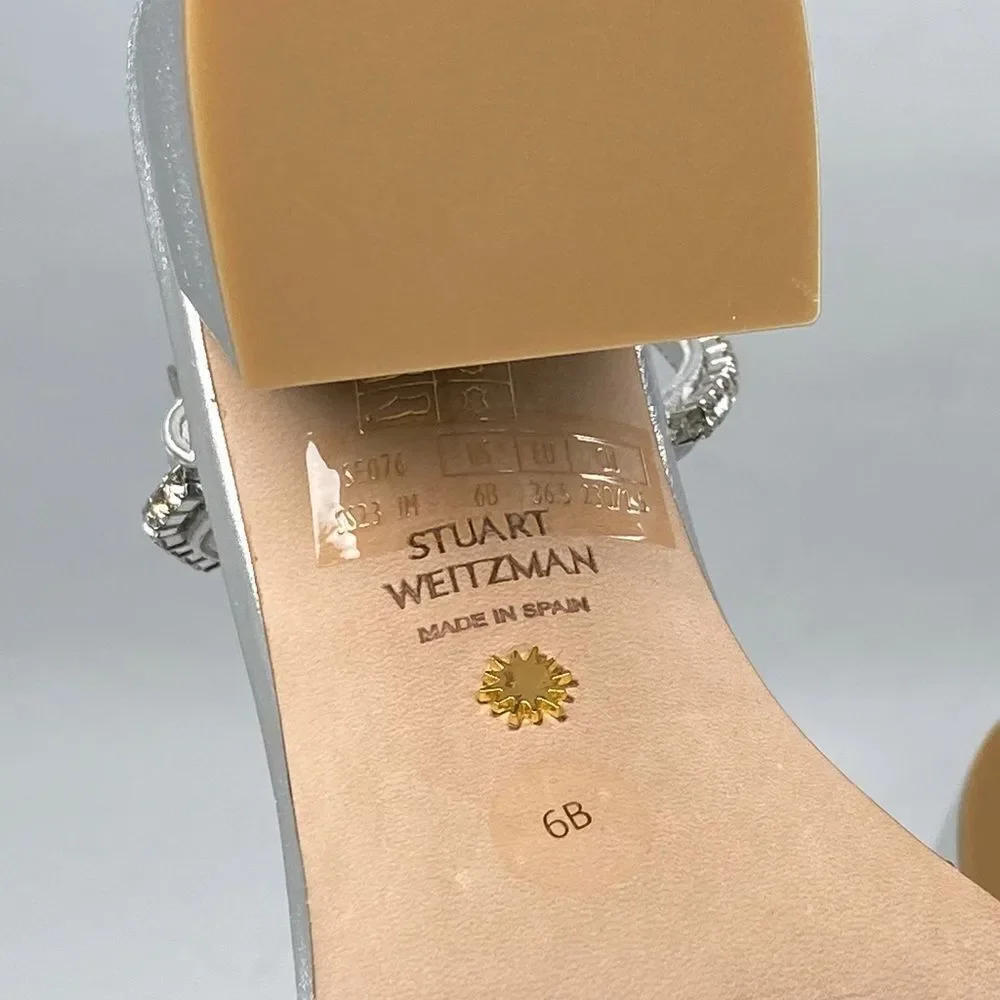Stuart Weitzman Embellished Metallic Leather Sandals size 6